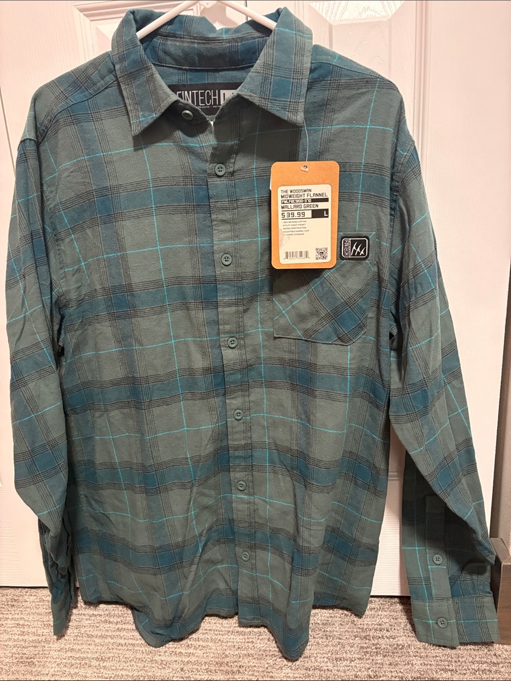 Men's Teal Plaid Long-Sleeve Flannel Shirt